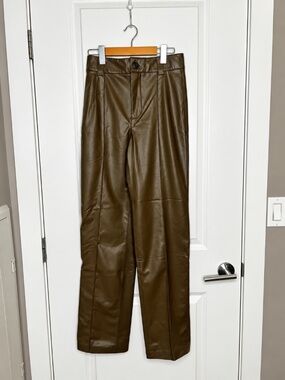 Zara Olive Brown Faux Leather Straight Leg Pants XS
